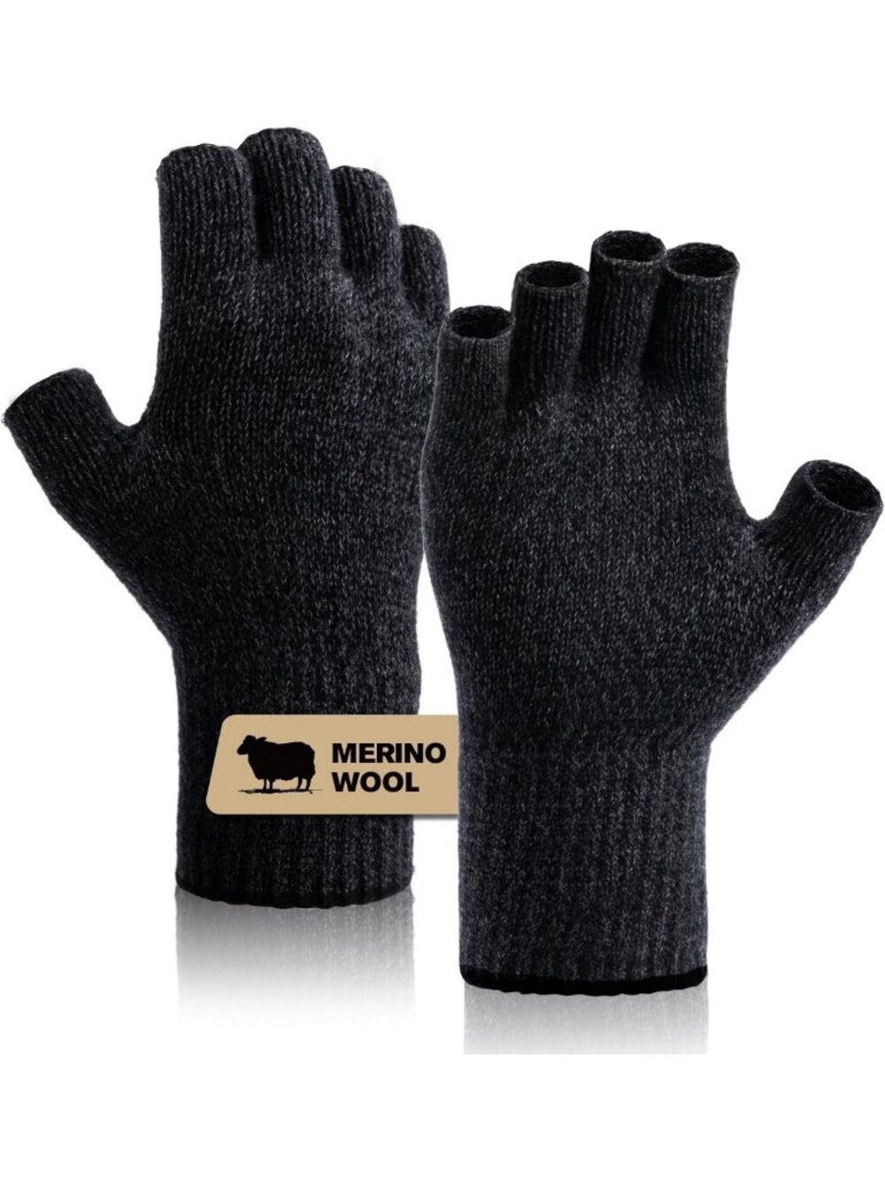 Thermal Merino Wool Fingerless Gloves for Men & Women - Soft Knit for Outdoor